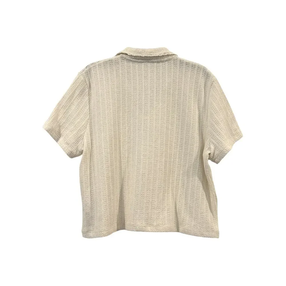 Madewell Women’s Crochet V-Neck Short Sleeve Ivory Knit Sweater SZ XL Modest